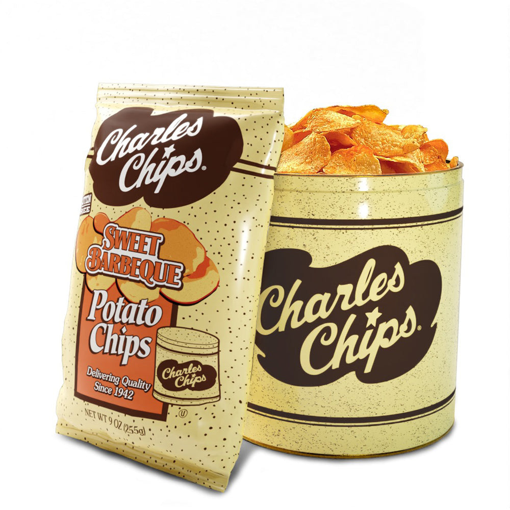 Charles Chips Sweet Barbeque Tin & Refill Bag