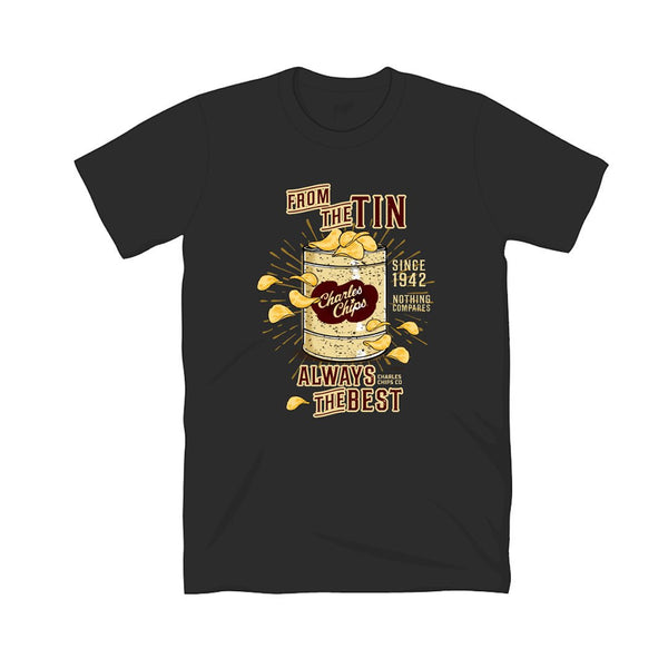 Unisex Charles Chips Classic Tin Tee - From The Tin, Always The Best | Black - Charles Chips