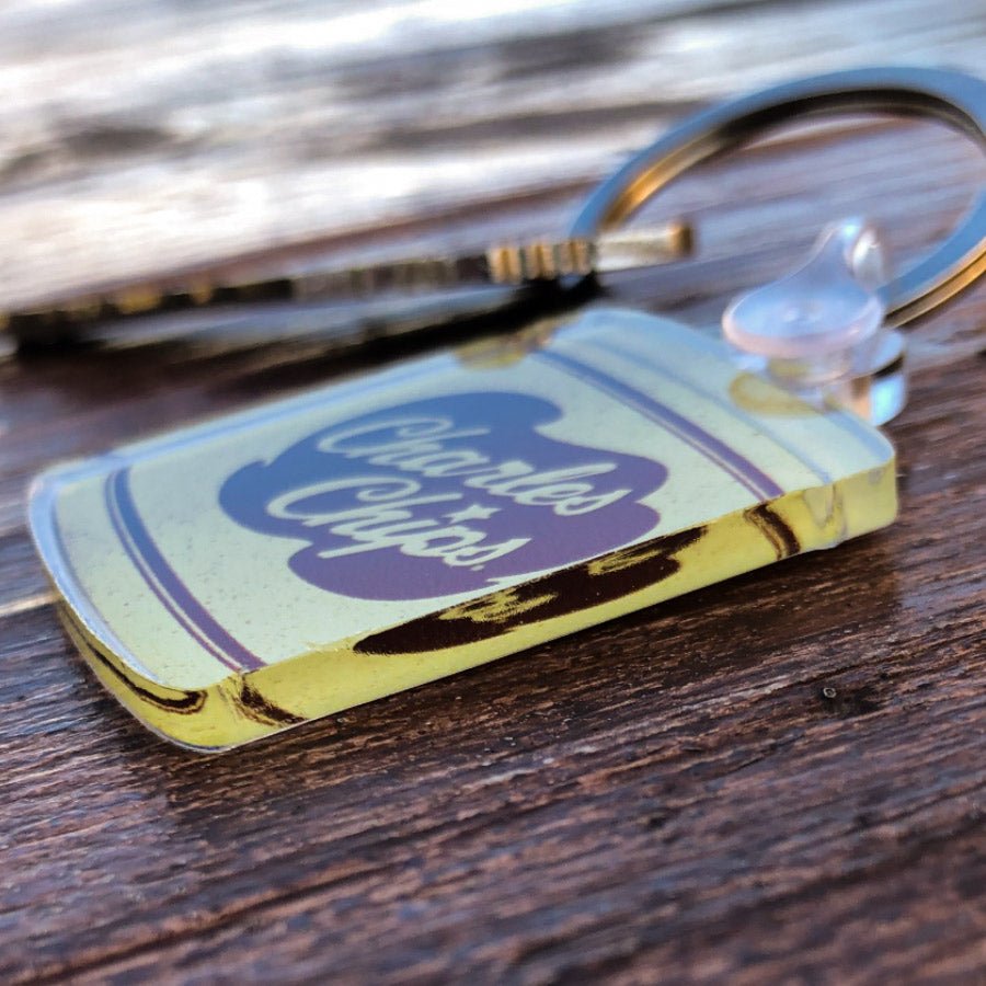 Charles Chips Classic Tin Keychain — Collectible Acrylic Keychain