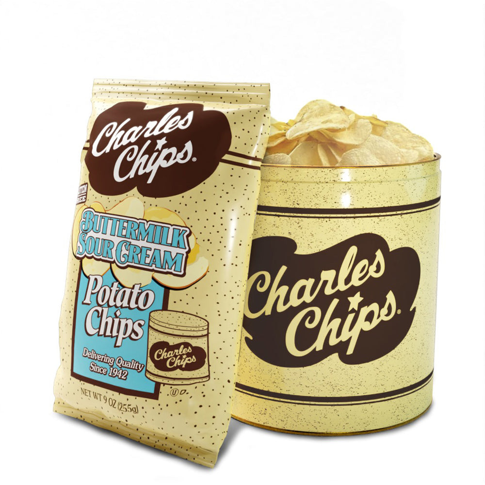 Charles Chips Buttermilk & Sourcream Bundle: Classic Tin & 9oz Refill Bag