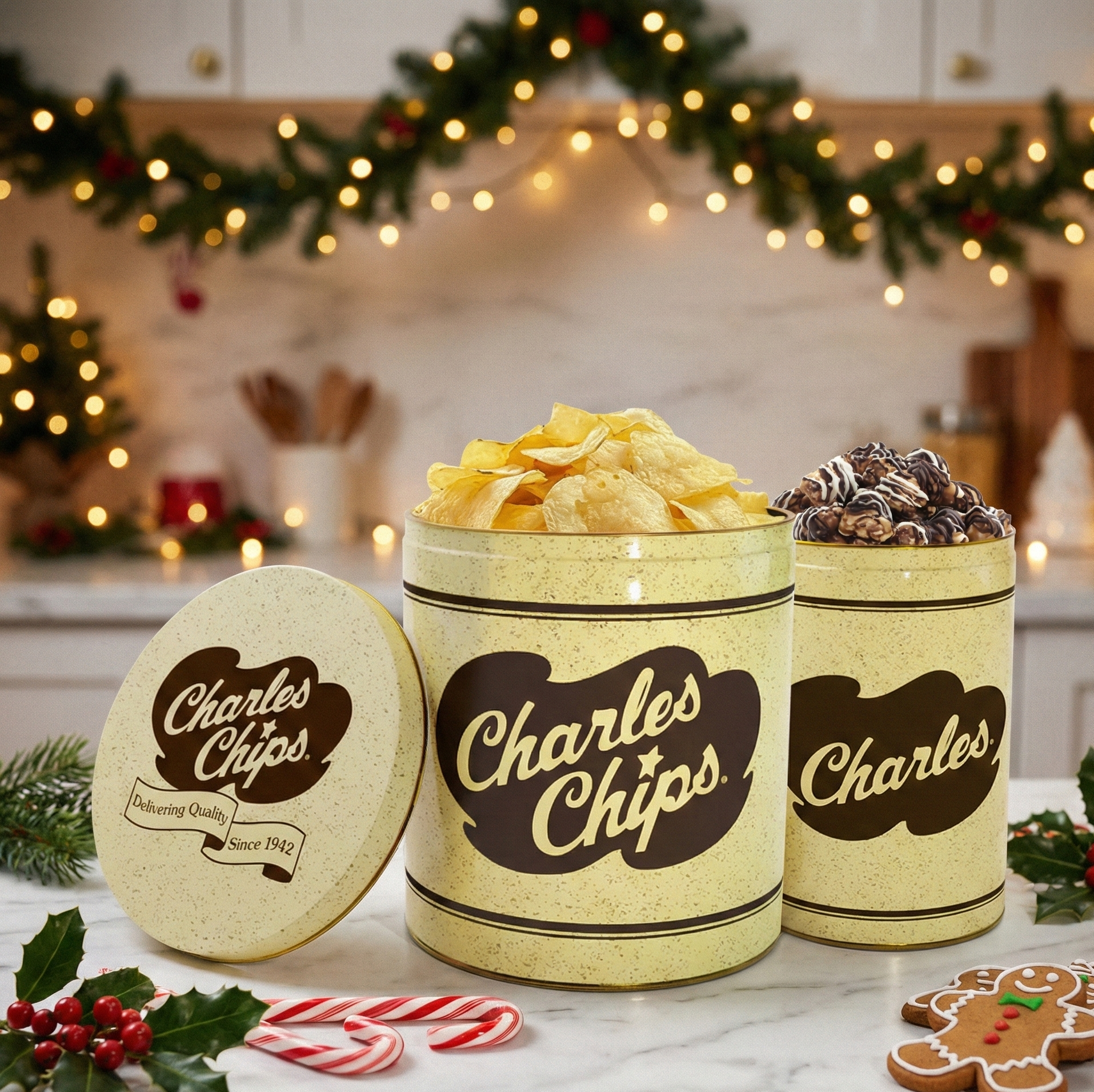 Original Chip Tin + White & Dark Chocolate Swirl Popcorn Tin