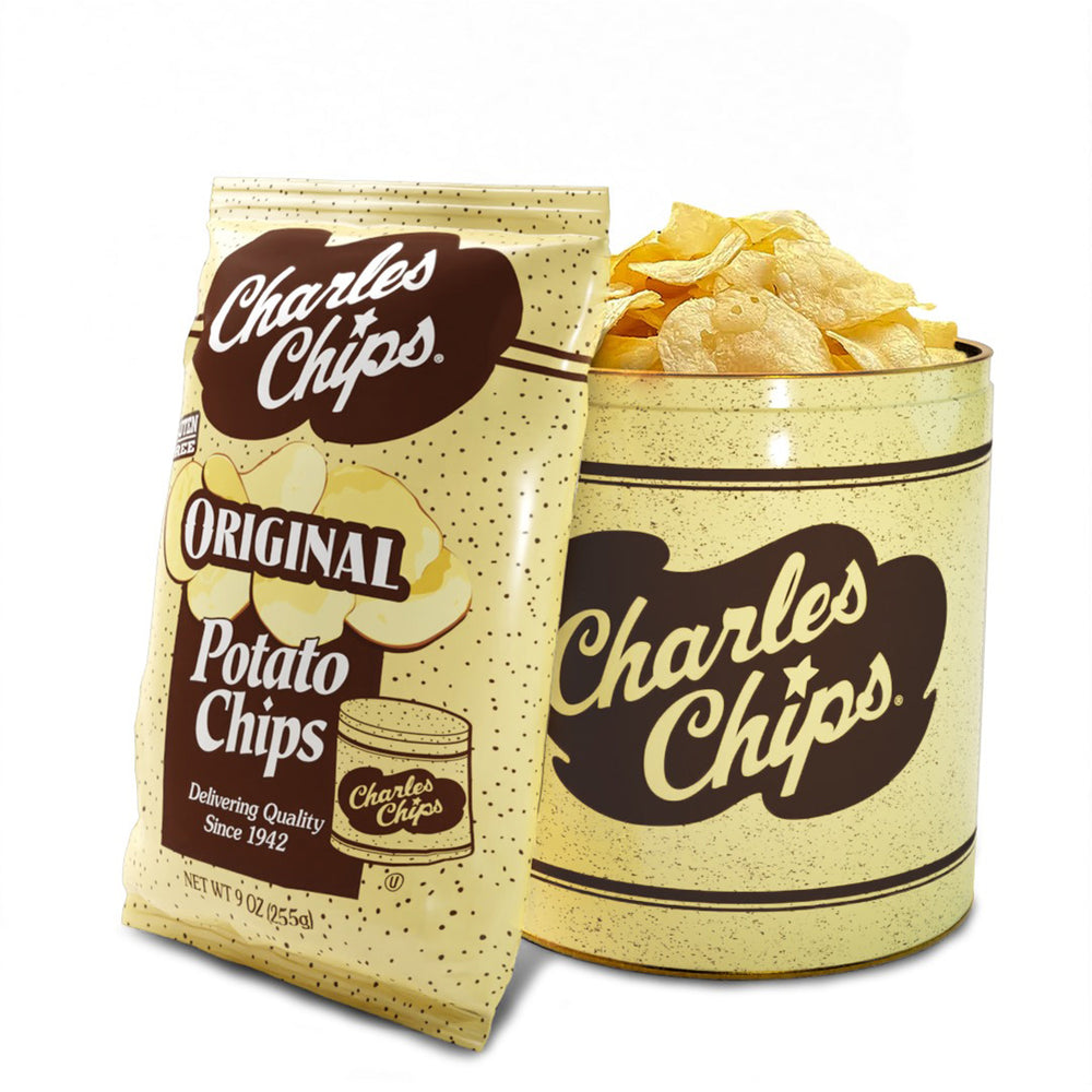 
                  
                    Load image into Gallery viewer, Charles Chips Original Bundle: Classic Tin &amp;amp; 9oz Refill Bag
                  
                