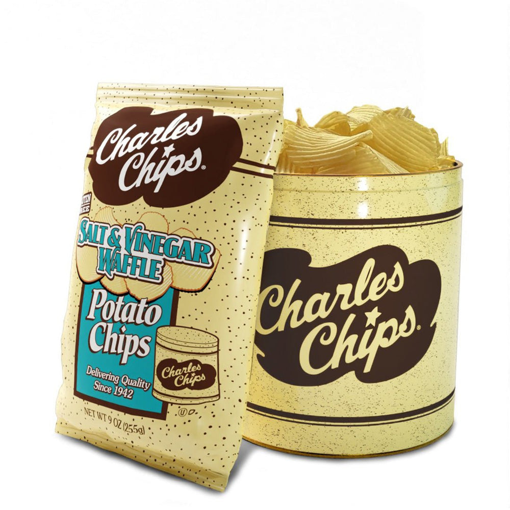 Charles Chips Salt Vinegar Waffle Tin & Refill Bag - Charles Chips