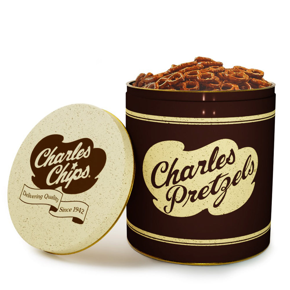 Charles Chips Mini Twist Pretzel Delight in Vintage Tin