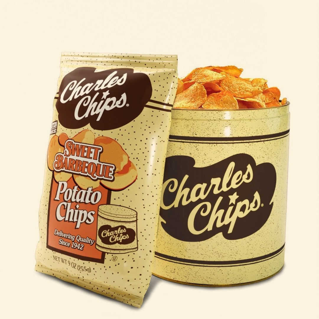 Sweet Barbeque Chips Tin | Charles Chips — Since 1942