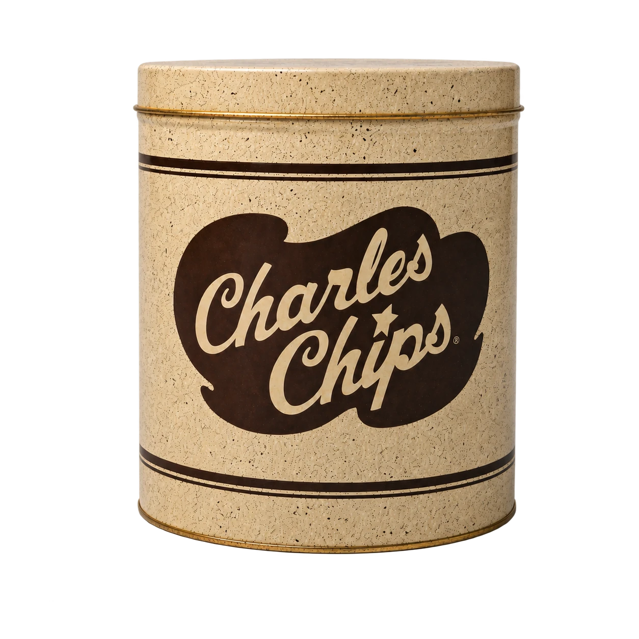 Charles Chips tin, annotated